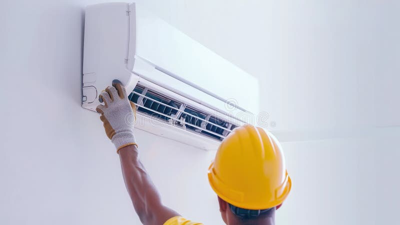 Professional HVAC technician servicing air conditioning unit